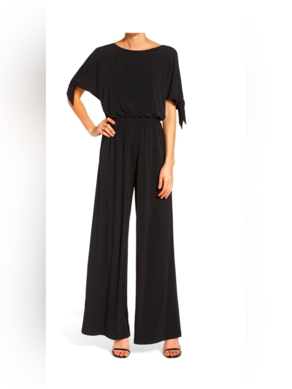 Vince Camuto Black Cold-Shoulder Tie-Sleeve Jumpsuit